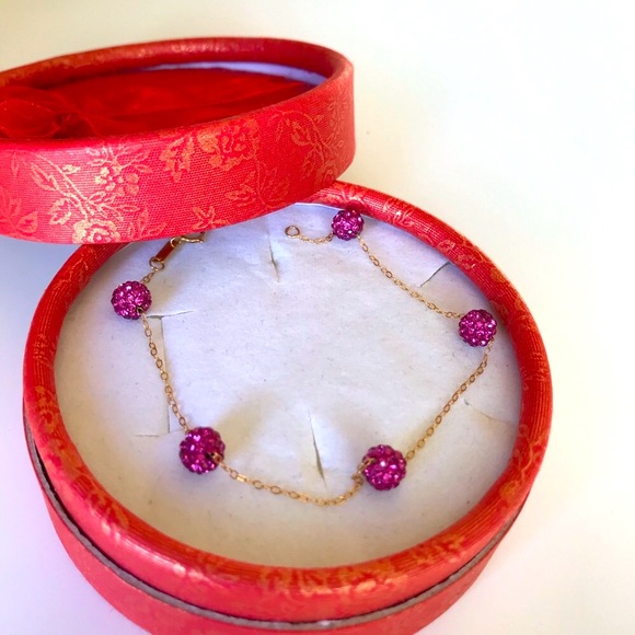 โ21k solid gold bracelet with swarovski fuchsia ball - Picture 11 of 13